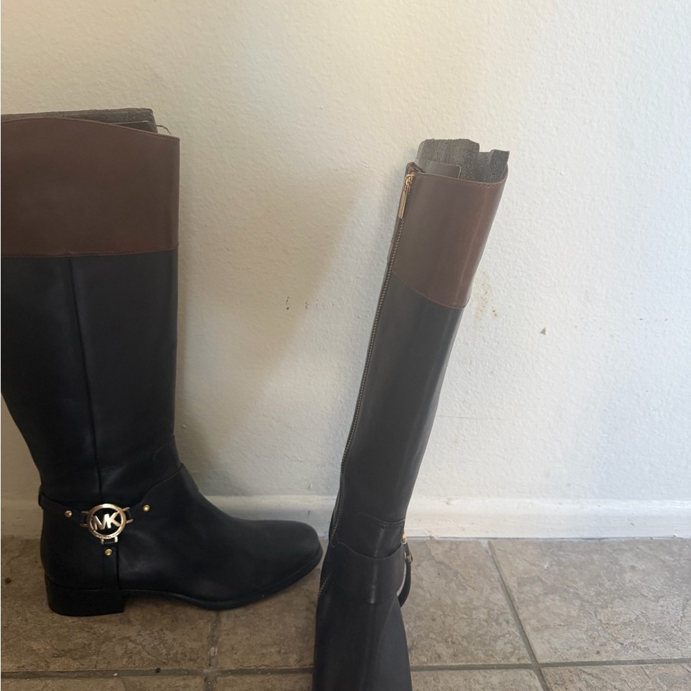 Michael Kors Two-Tone Black and Brown Over-the-Knee Boots